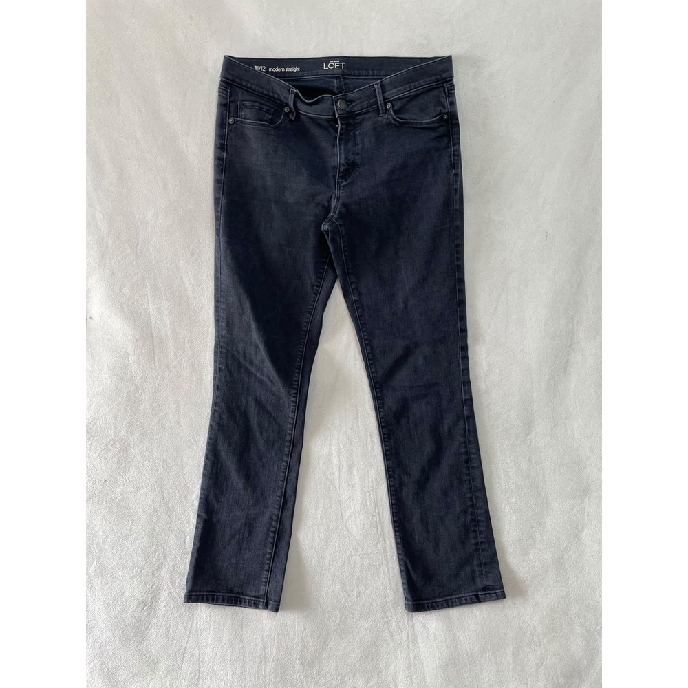 Ann Taylor LOFT Modern Straight Leg Jeans Gray Denim Size 31/12 Stretch Womens